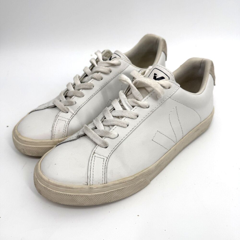 Veja Esplar Leather Suede White Sneakers Casual Preppy Athleisure Women Size 8 - Picture 1 of 12